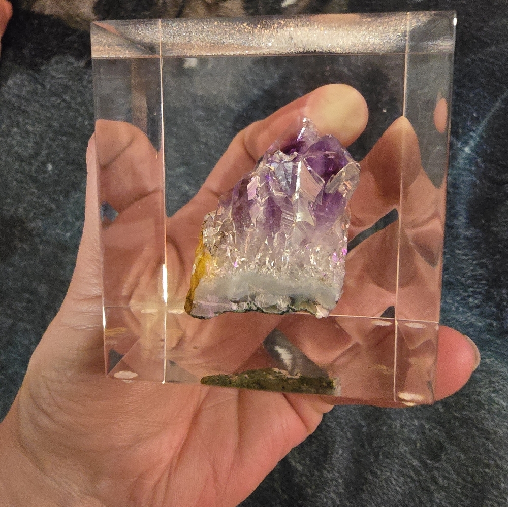 Vintage Crystal Rock Paperweight with Purple and Yellow Accents - Picture 4 of 7